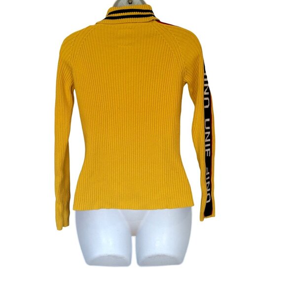 UNIF Women's Yellow Badsport Turtleneck Sweater L Stretchy Ribbed Rainbow Tag St - Picture 4 of 7